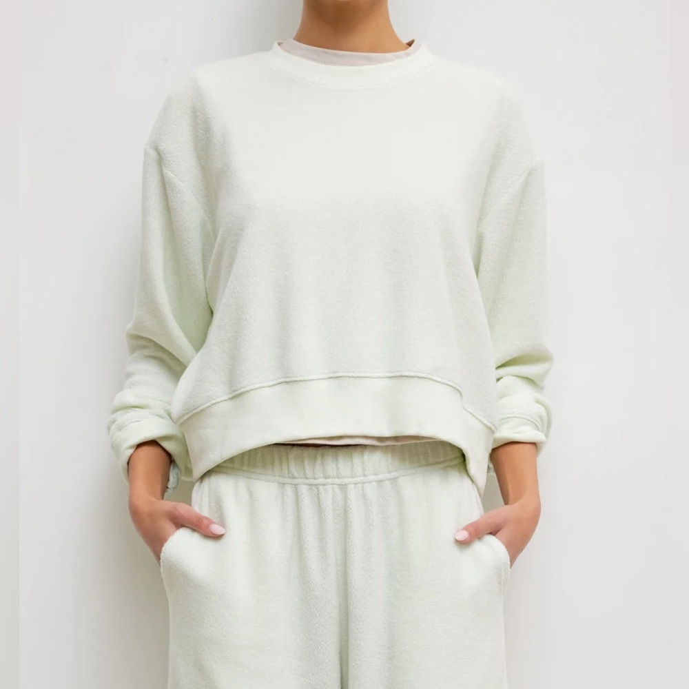 LESET TEDDY FRENCH TERRY CLASSIC ULTRA SOFT CREAM IN CELERY CREW SWEATER TOP S